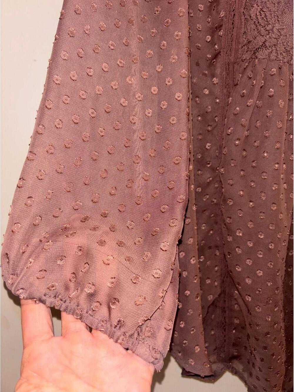 Daniel Rainn Mauve Swiss Dot Lace Boho Blouse Women Large - Picture 3 of 5